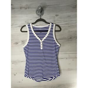 Sonoma Goods For Life Tank Top Womens Large Blue White Stripe Henley Ribbed Knit